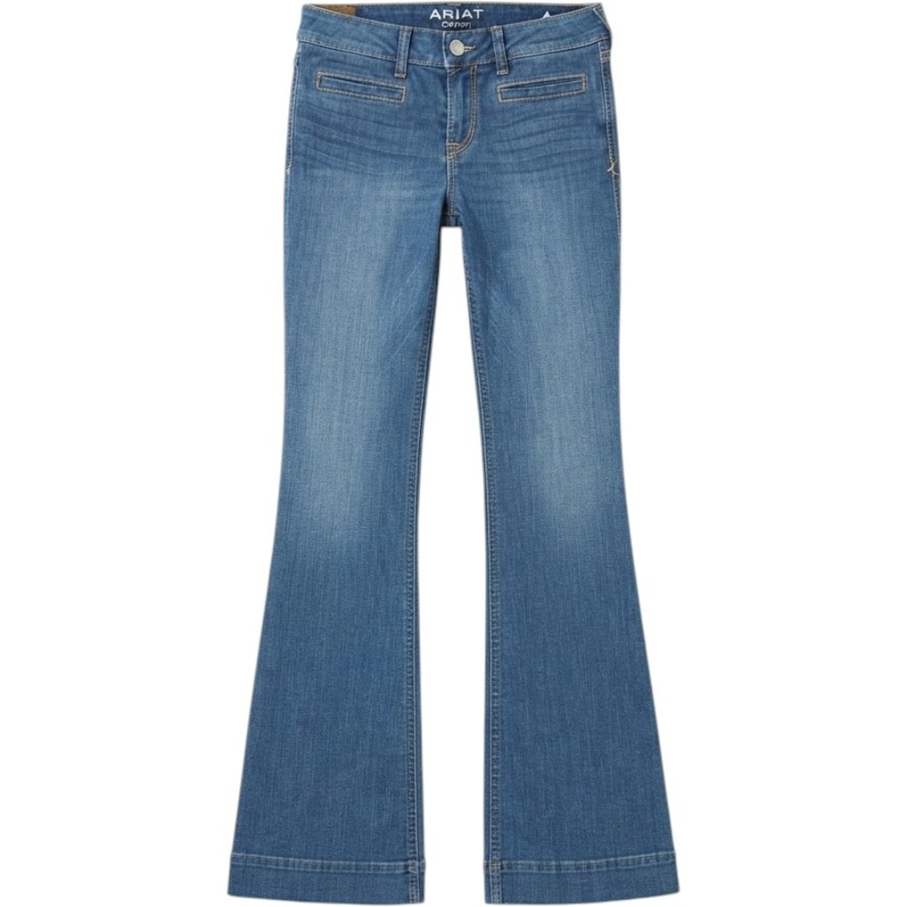 Ariat Denim Trouser Jeans Womens 28R Medium Wash Flare Wide Leg Mid Rise 13423 - Picture 1 of 14
